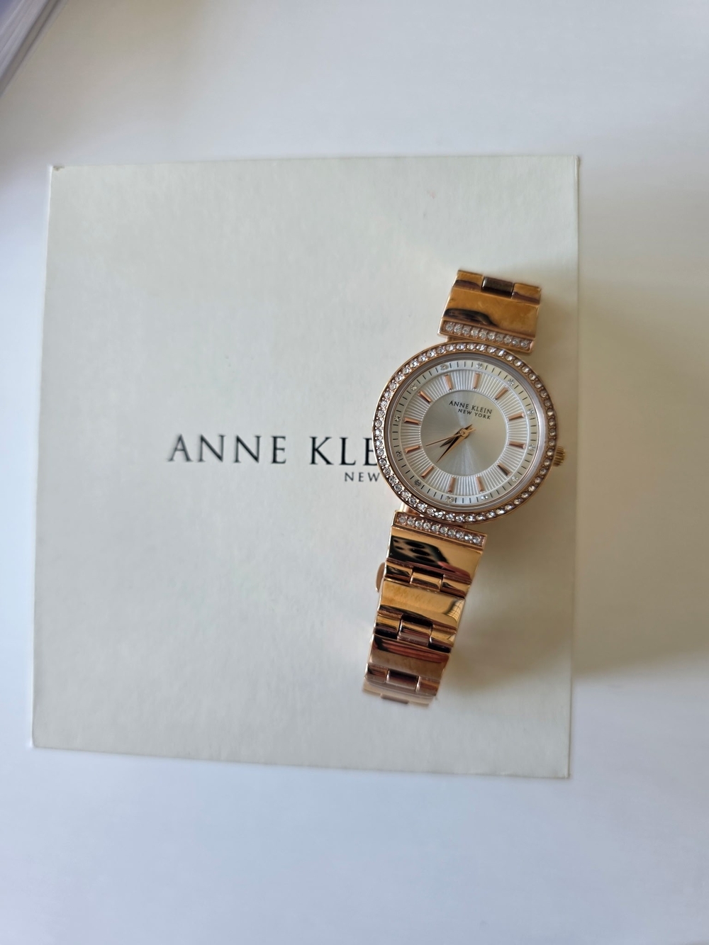 NWOT ~ Anne Klein Rose Gold Crystal Accent Women's Watch - Picture 8 of 9